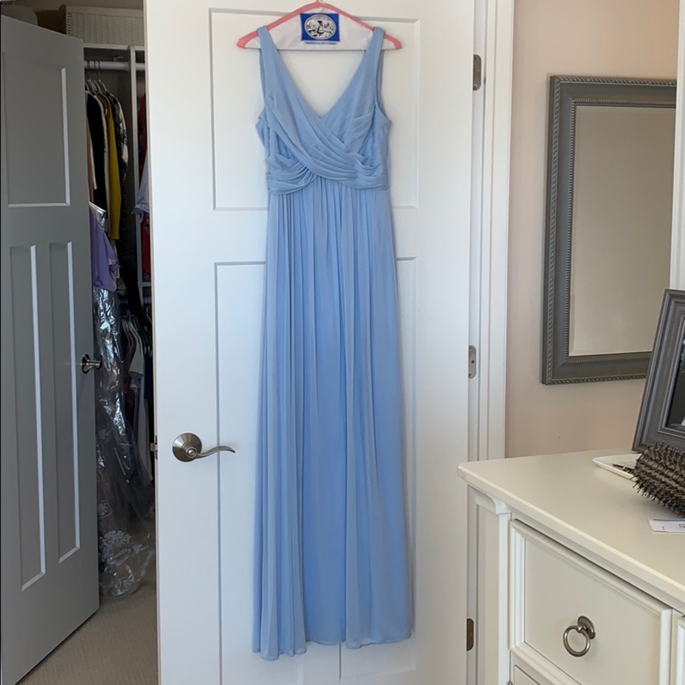 Bridesmaid Dress- Ice Blue Long Mesh w/ Cowl Neck